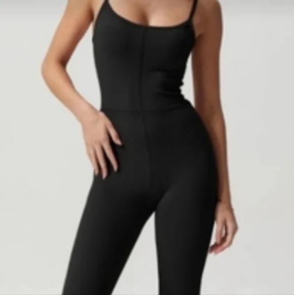 NWT - Women's Shoop Neck Spaghetti Strap Black Jumpsuit - Medium - Picture 2 of 3